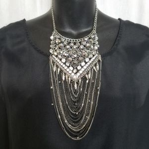 Silver Beaded Chain Rhinestone Statement N…